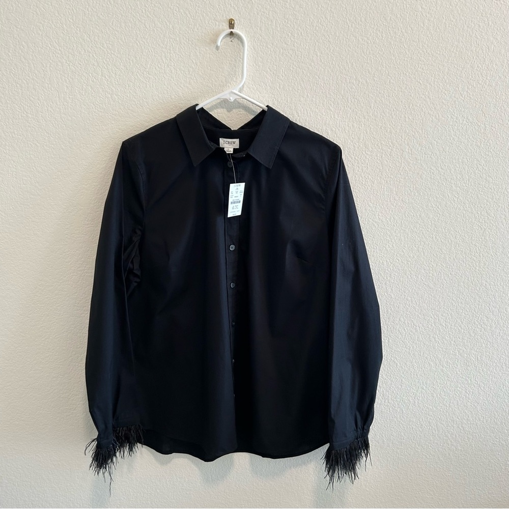 J Crew Women’s Feather Cuff Black Button l/s shirt